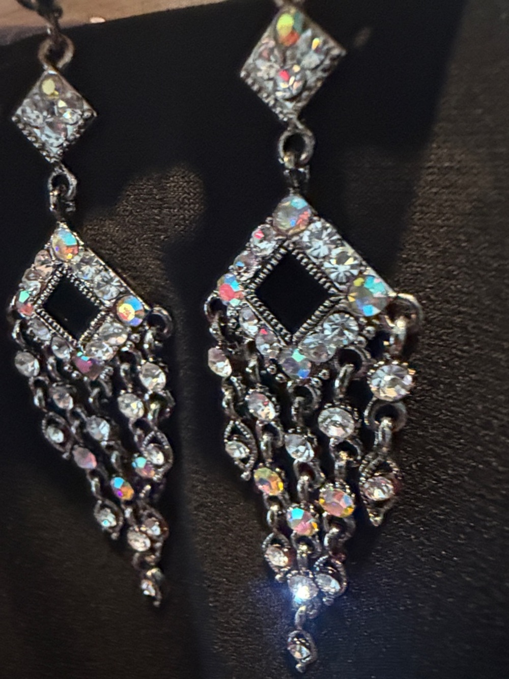 Silver-Tone Crystal Chandelier Earrings - Iridescent Accents
